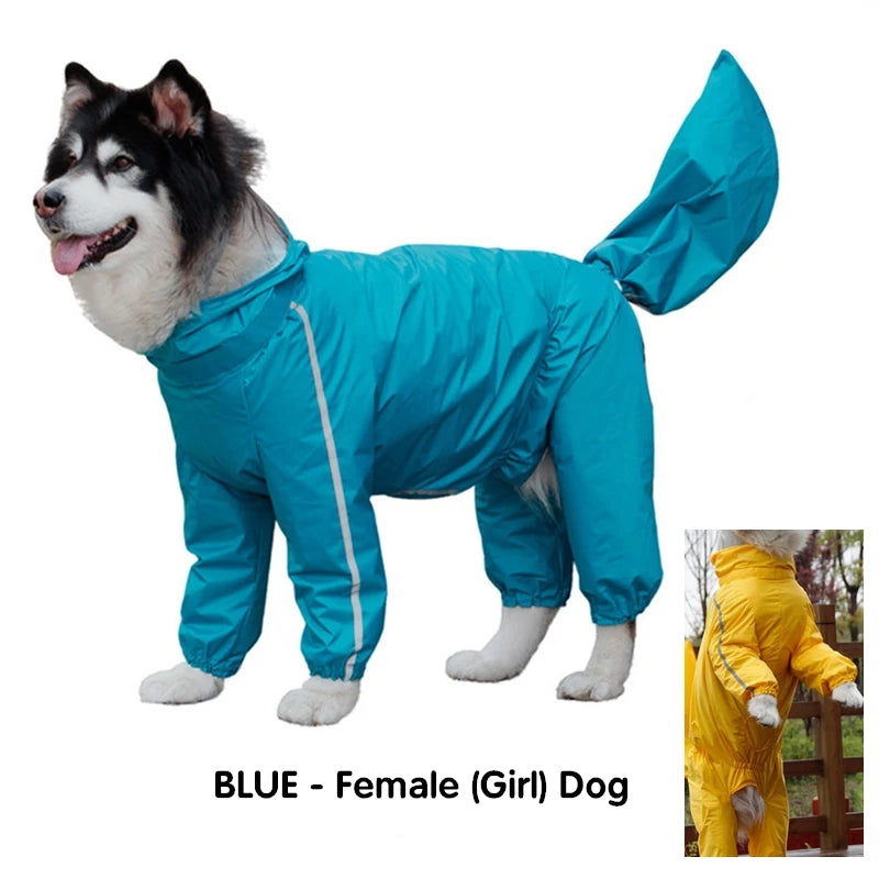 Reflective, Washable Hooded Raincoat With Removable Tail Cover for your pup.