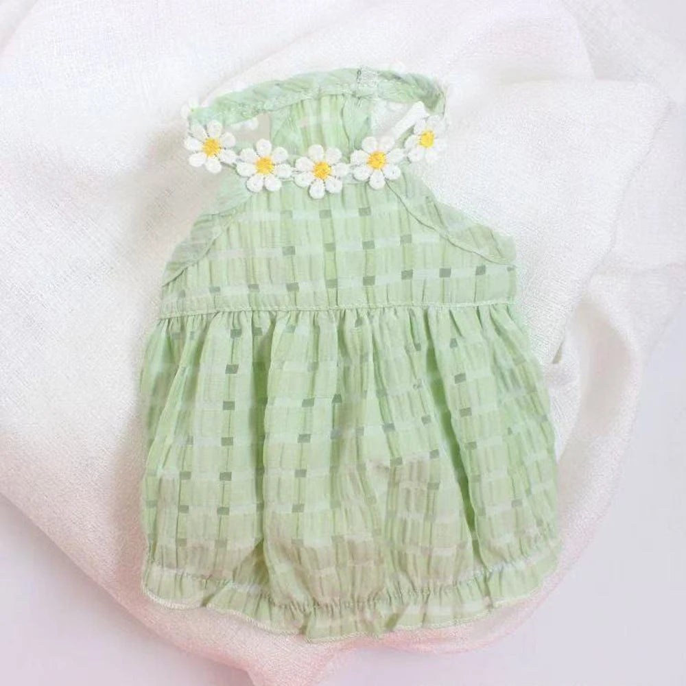 Breathable Cat Dress with Floral Wreath Collar