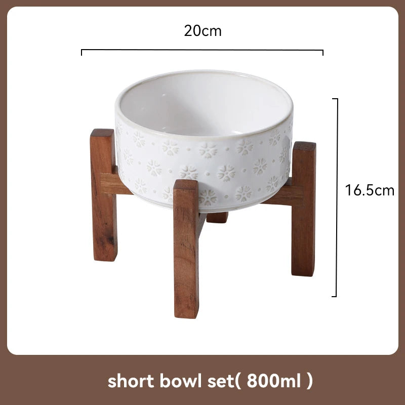 Ceramic Anti-Slip Bowl Set with Wooden Stand
