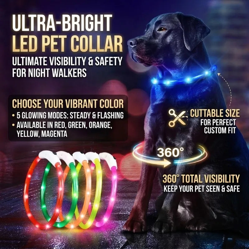 Waterproof, Rechargeable LED Collar with Detachable Light