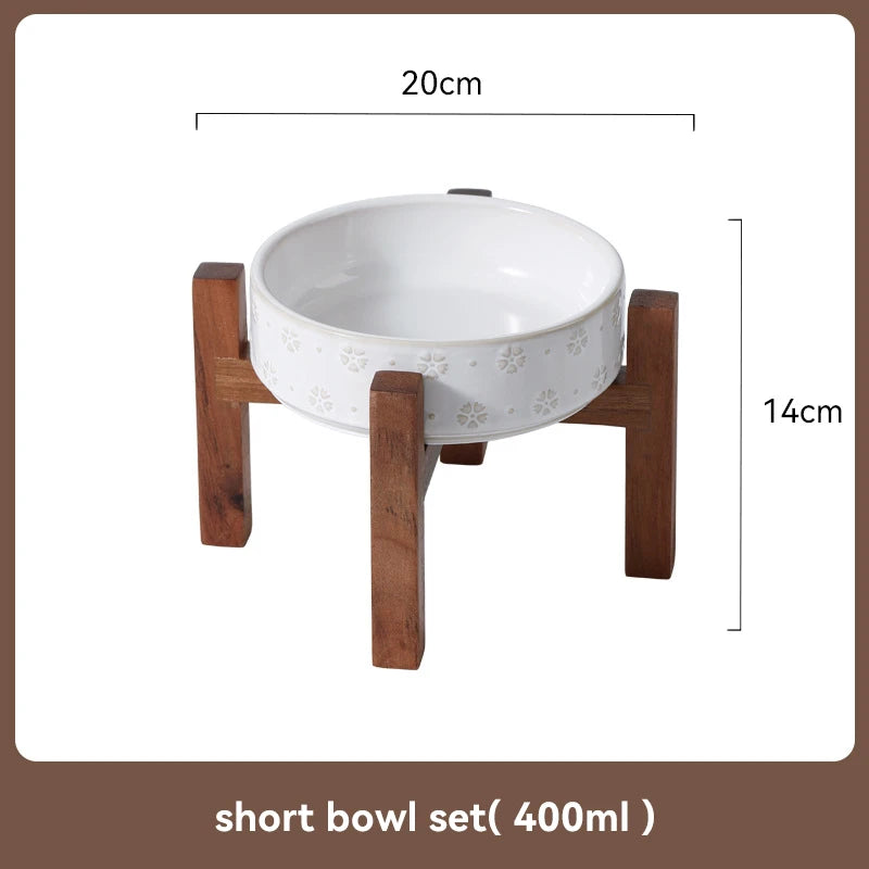 Ceramic Anti-Slip Bowl Set with Wooden Stand