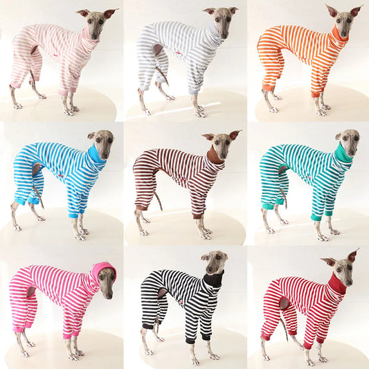 Cozy Striped Dog Pajamas for Italian Greyhounds & Whippets