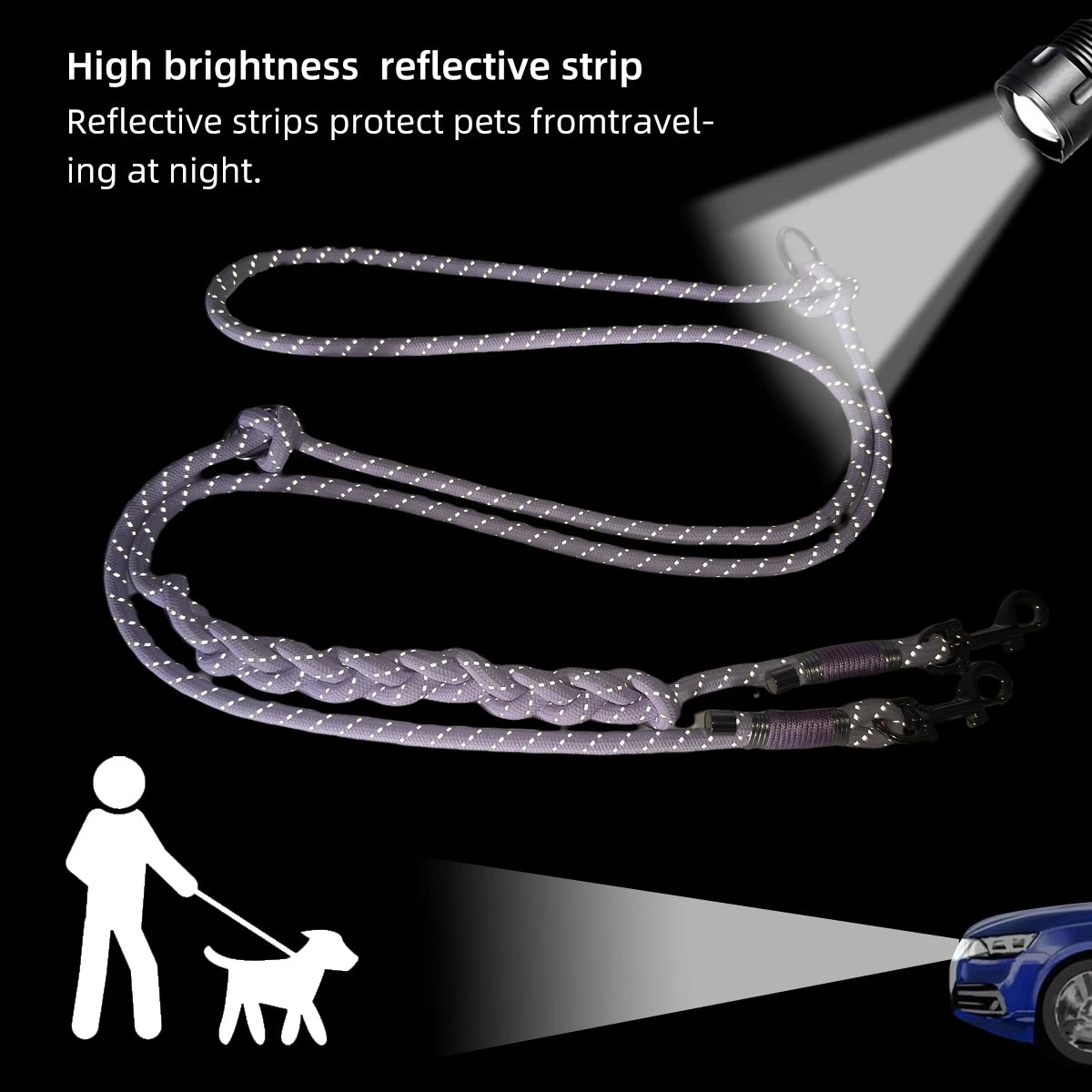 Adjustable Free Hands Reflective Nylon Leash