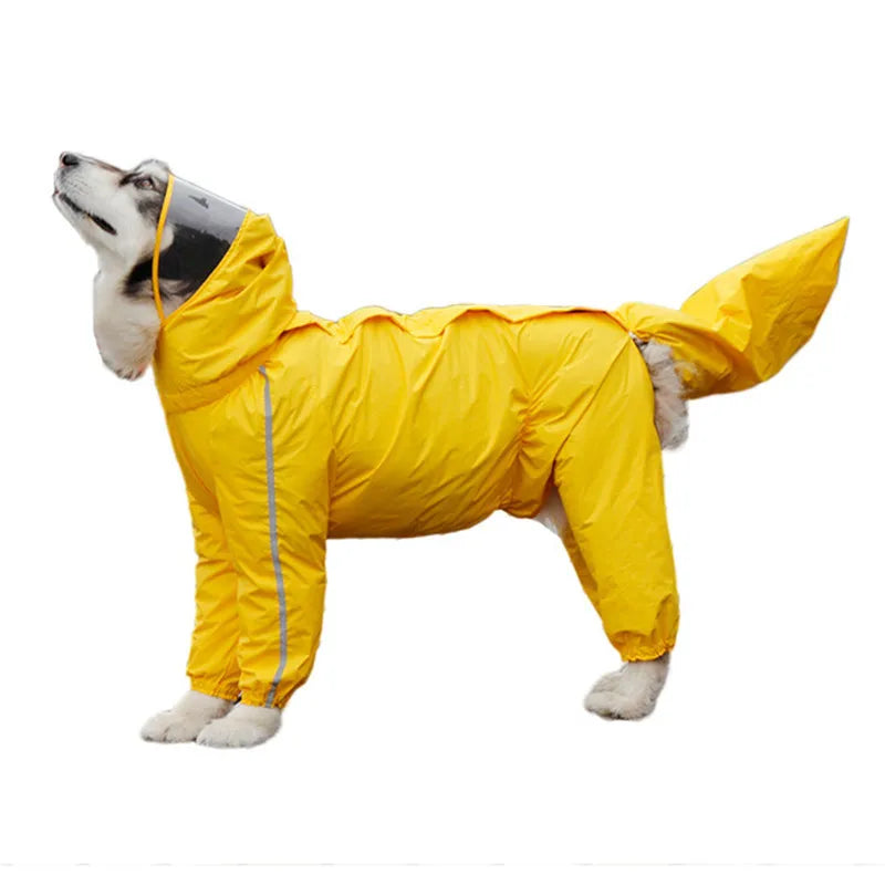 Reflective, Washable Hooded Raincoat With Removable Tail Cover for your pup.