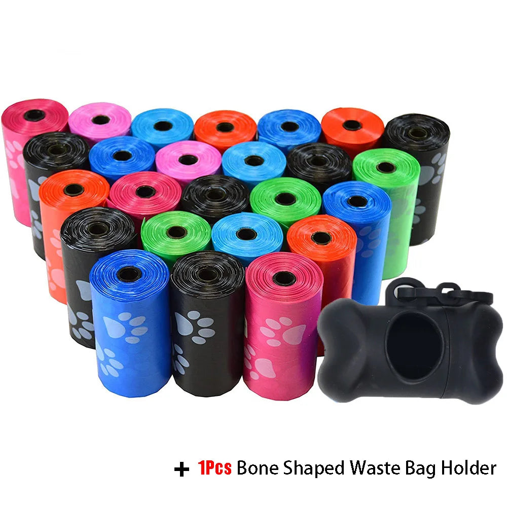Pet Poop Bags with Leash Clip and Bone Bag Dispenser 5Roll(75Pcs)