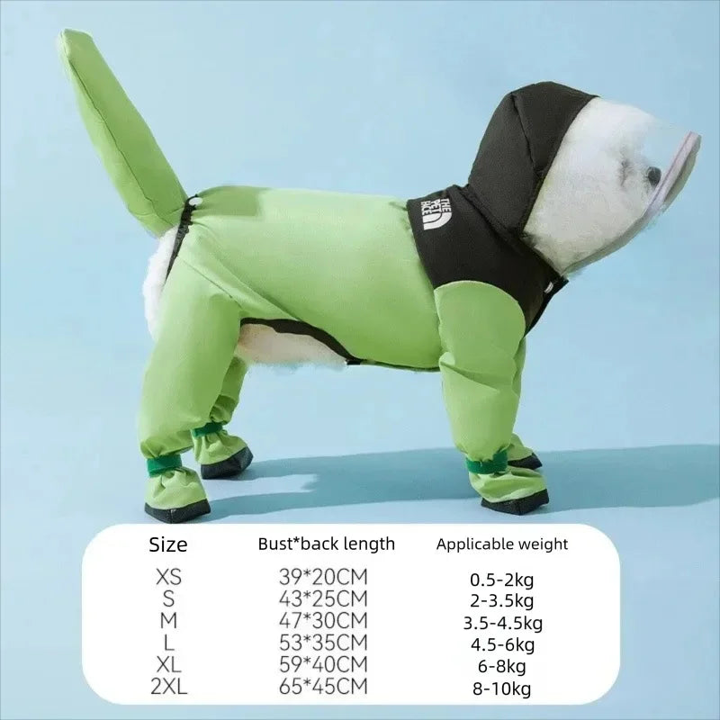 Waterproof Dinosaur Raincoat for your pup.