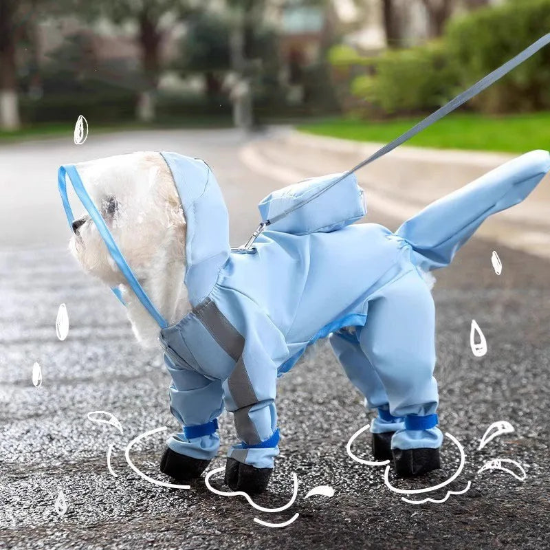 Waterproof Dinosaur Raincoat for your pup.