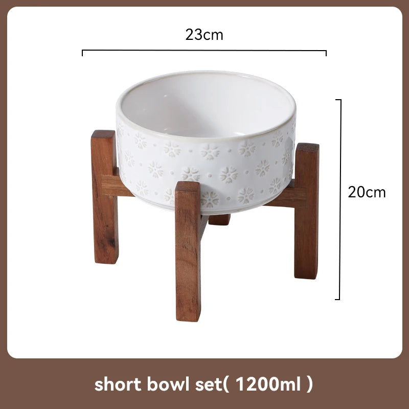 Ceramic Anti-Slip Bowl Set with Wooden Stand