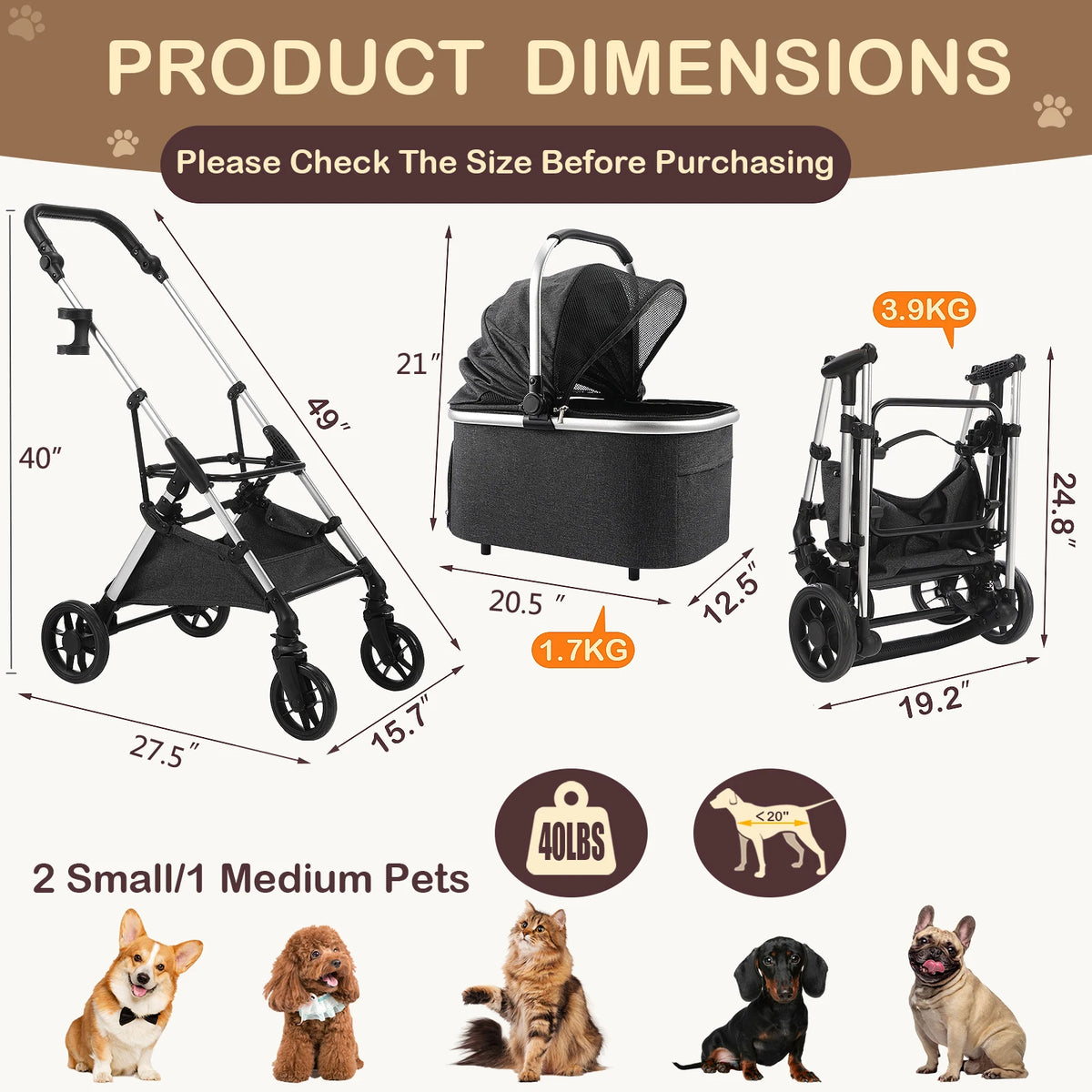 4 Wheeled Pet Stroller