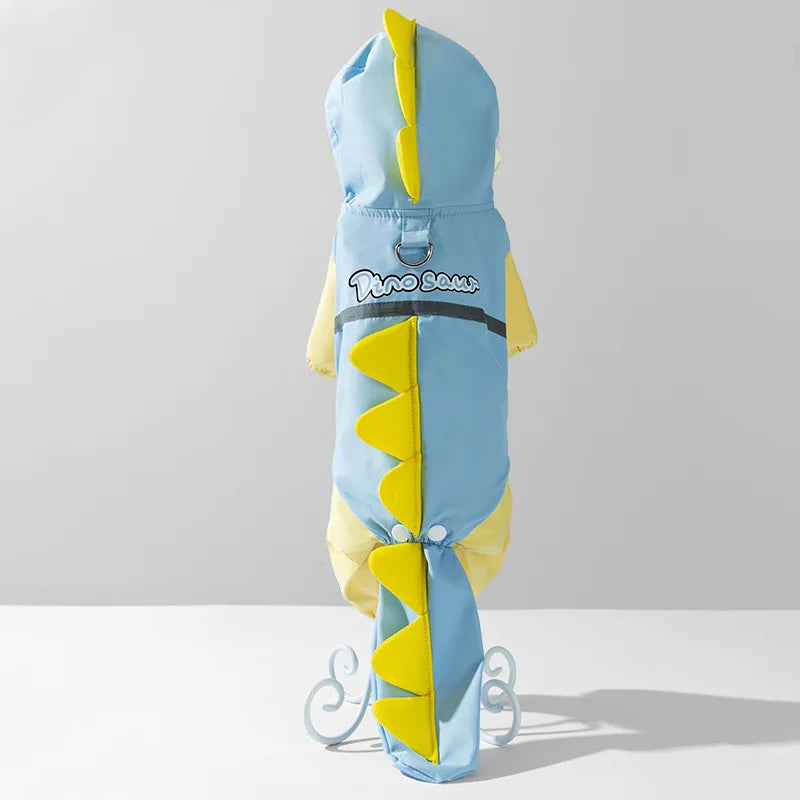 Waterproof Dinosaur Raincoat for your pup.