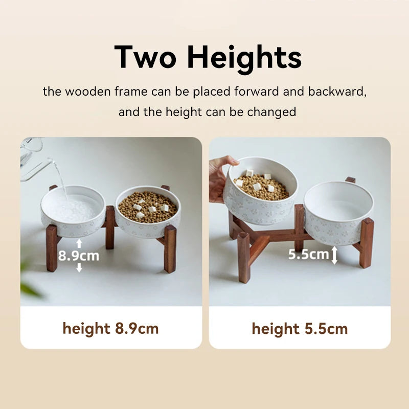 Ceramic Anti-Slip Bowl Set with Wooden Stand