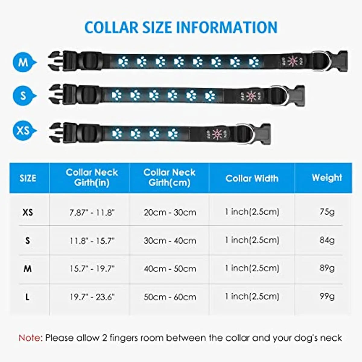 USB Chargeable Collar - 7 colors of light to choose from.