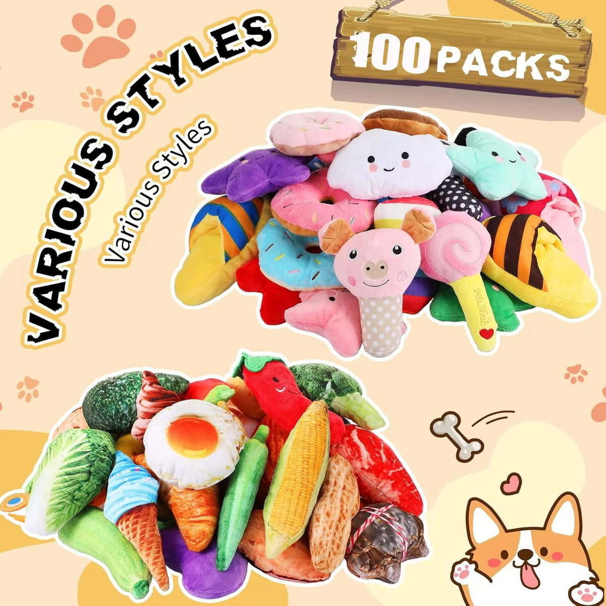 100 Pcs Squeaky Toys Bulk for your pup