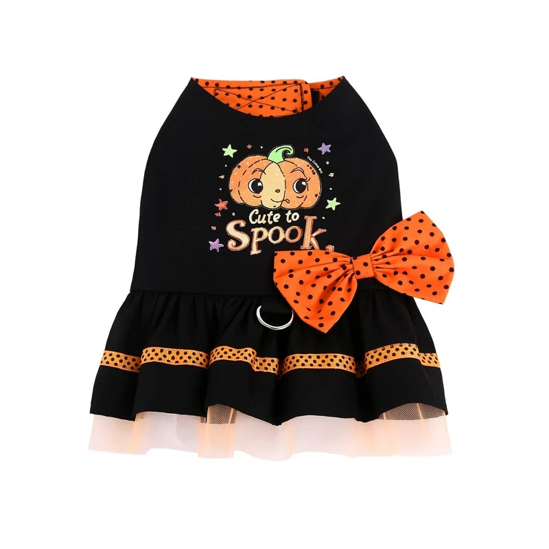 Pumpkin Print Dress Bow Mesh Skirt for your pup.