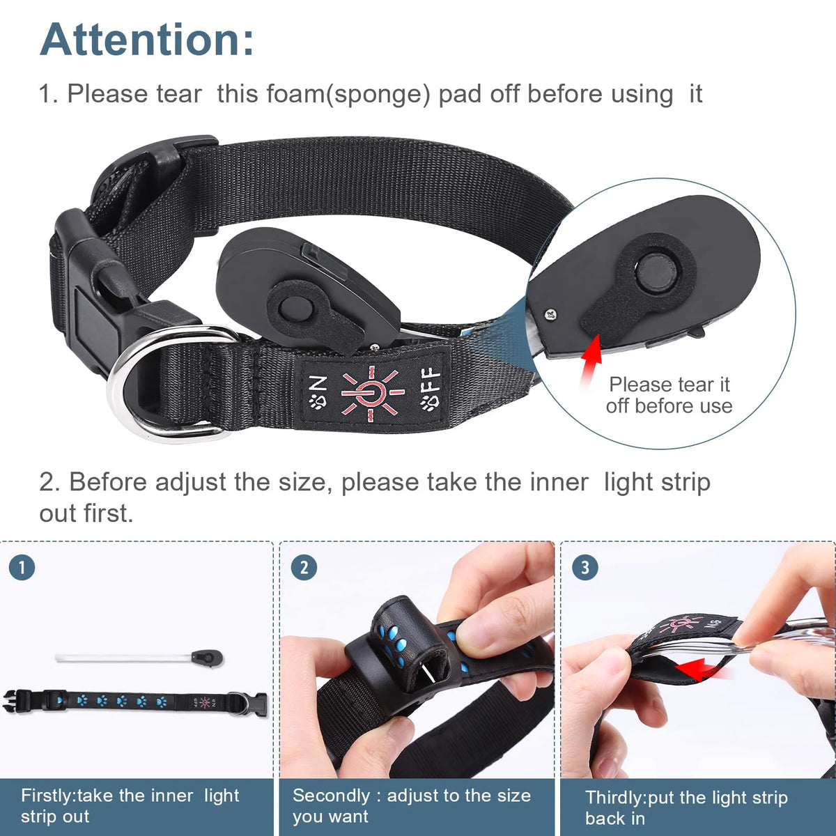USB Chargeable Collar - 7 colors of light to choose from.