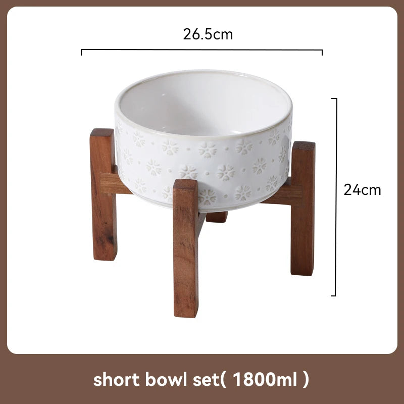 Ceramic Anti-Slip Bowl Set with Wooden Stand