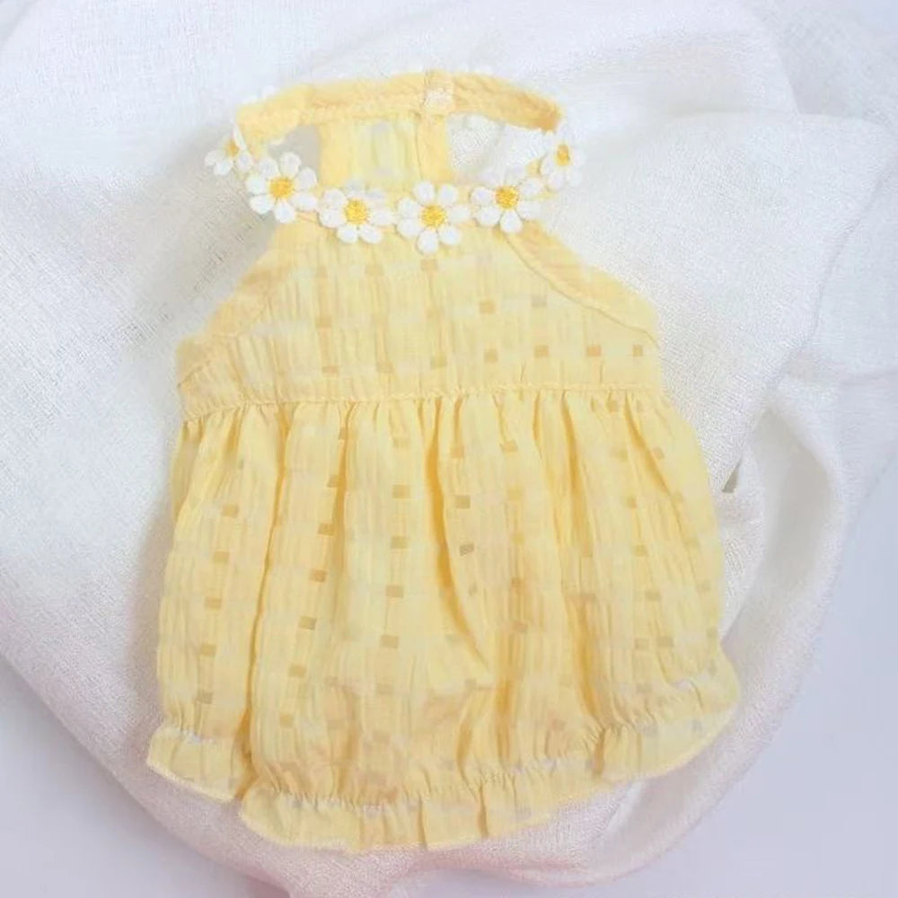 Breathable Cat Dress with Floral Wreath Collar