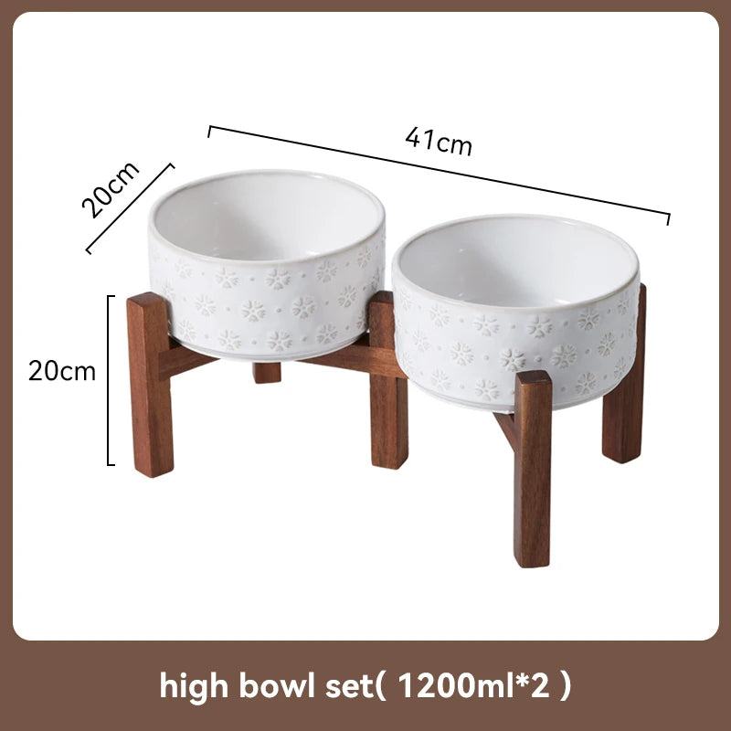 Ceramic Anti-Slip Bowl Set with Wooden Stand