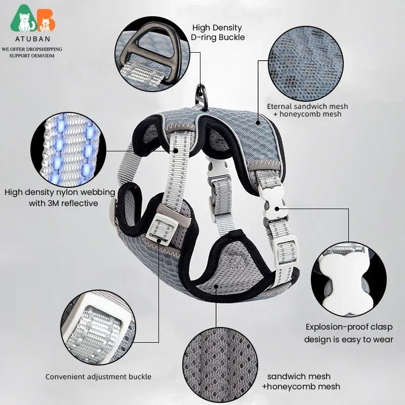 Reflective Escape Proof Cat Harness and Leash for Walking,