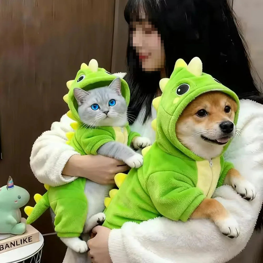Dinosaur Fleece Jumpsuit for your pup or cat.