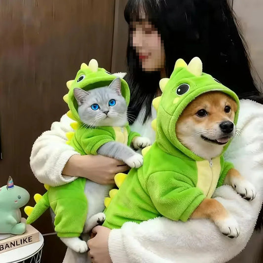Dinosaur Fleece Jumpsuit for your pup or cat.