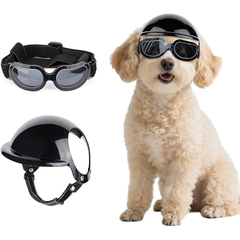 Helmet and Sunglasses Sets for Small pups.  Bring your pup on the open road.
