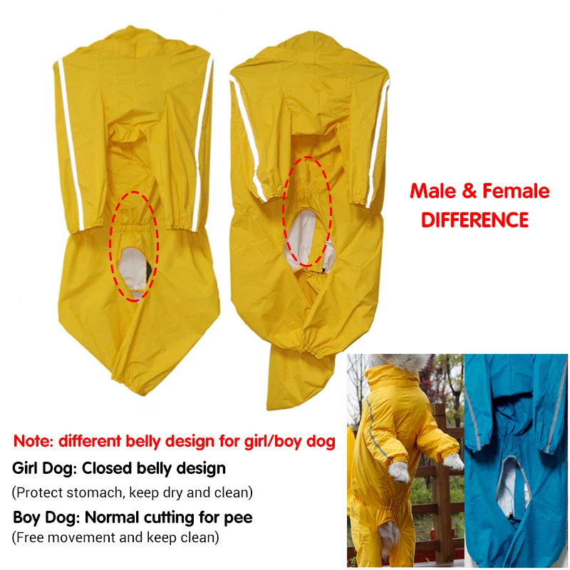 Reflective, Washable Hooded Raincoat With Removable Tail Cover for your pup.
