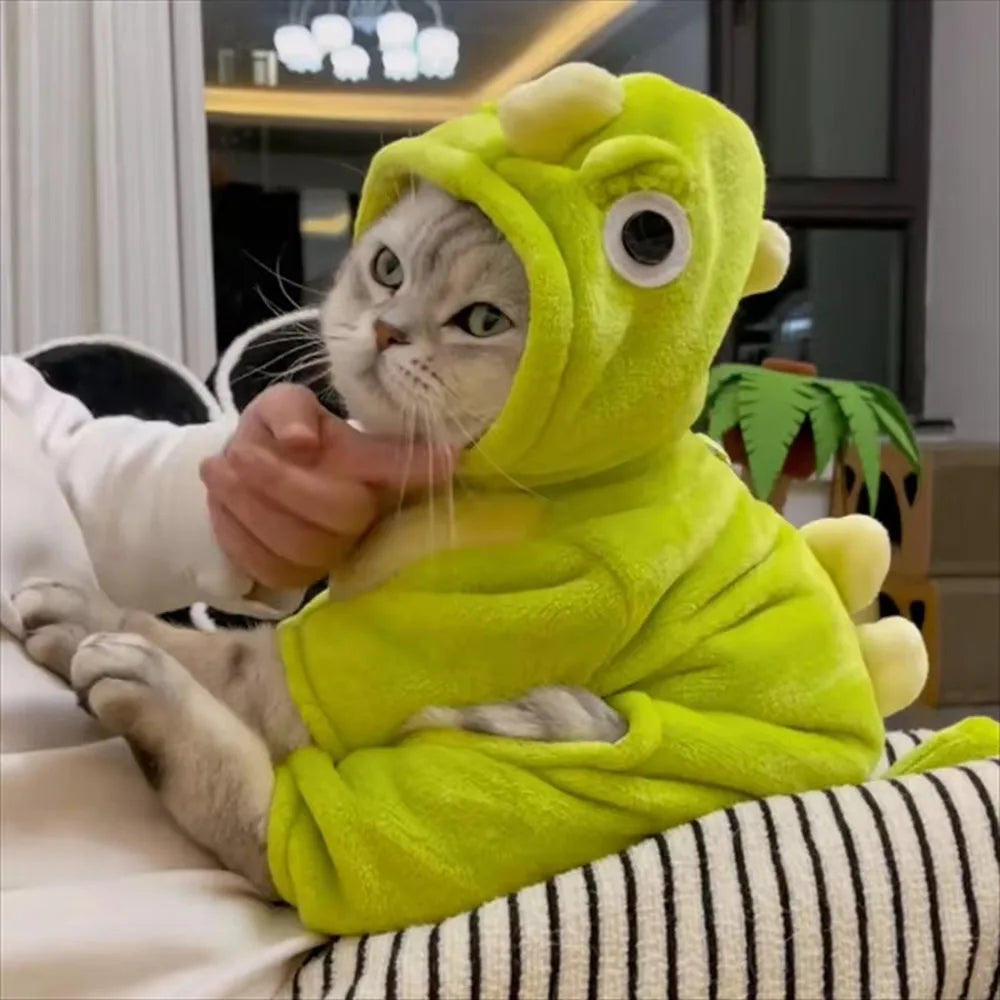 Dinosaur Fleece Jumpsuit for your pup or cat.