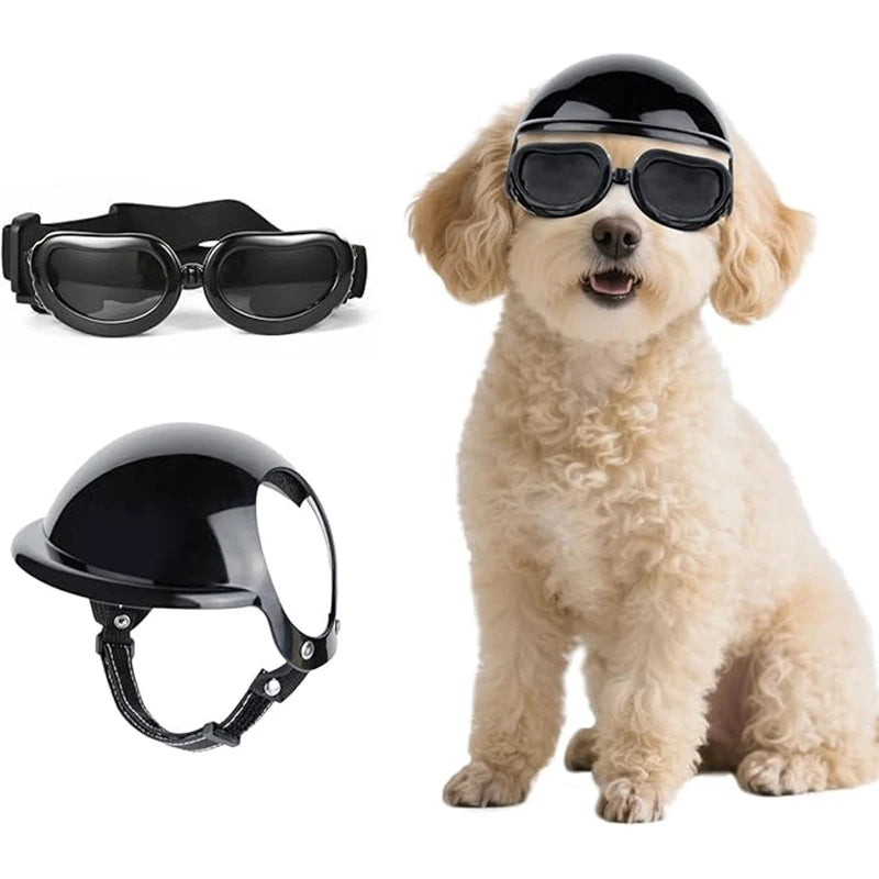 Helmet and Sunglasses Sets for Small pups.  Bring your pup on the open road.