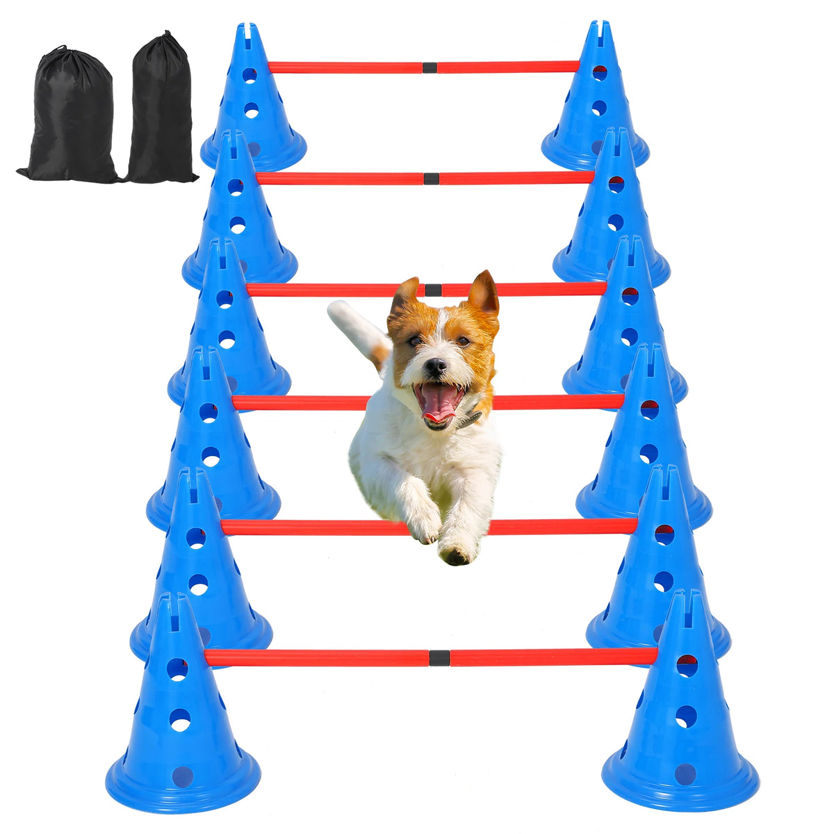 Dog Agility Adjustable Hurdle Cone Set