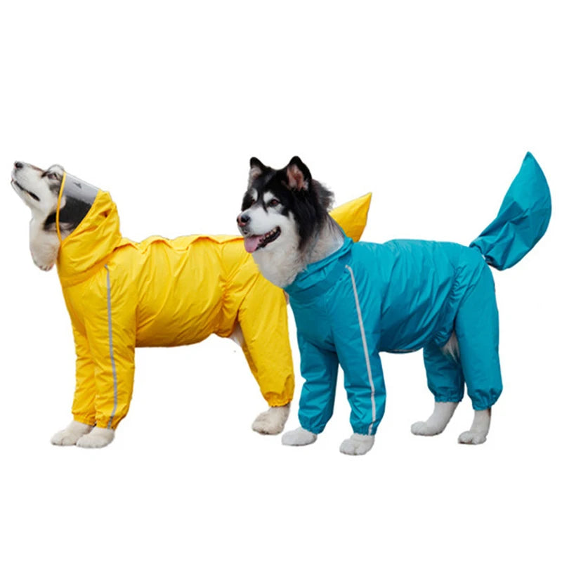 Reflective, Washable Hooded Raincoat With Removable Tail Cover for your pup.