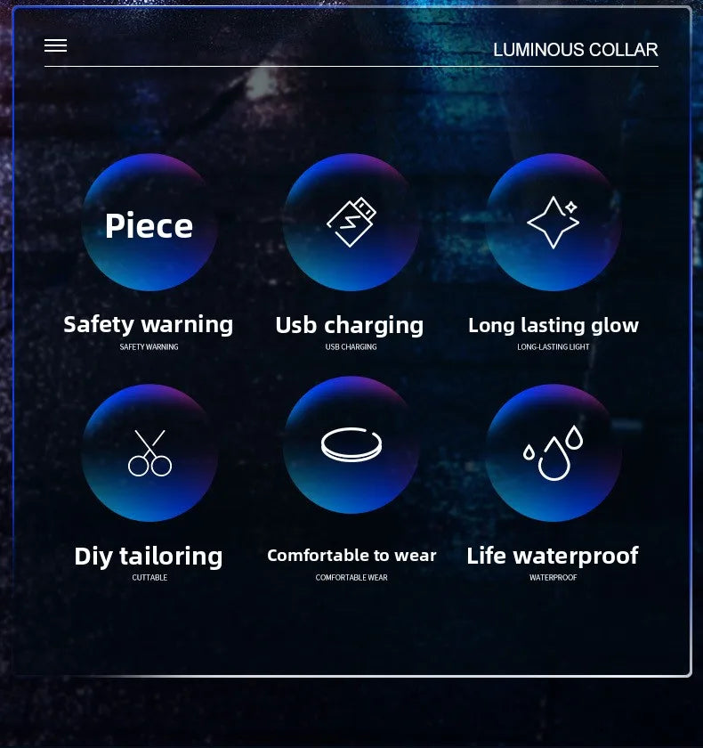 Waterproof, Rechargeable LED Collar with Detachable Light