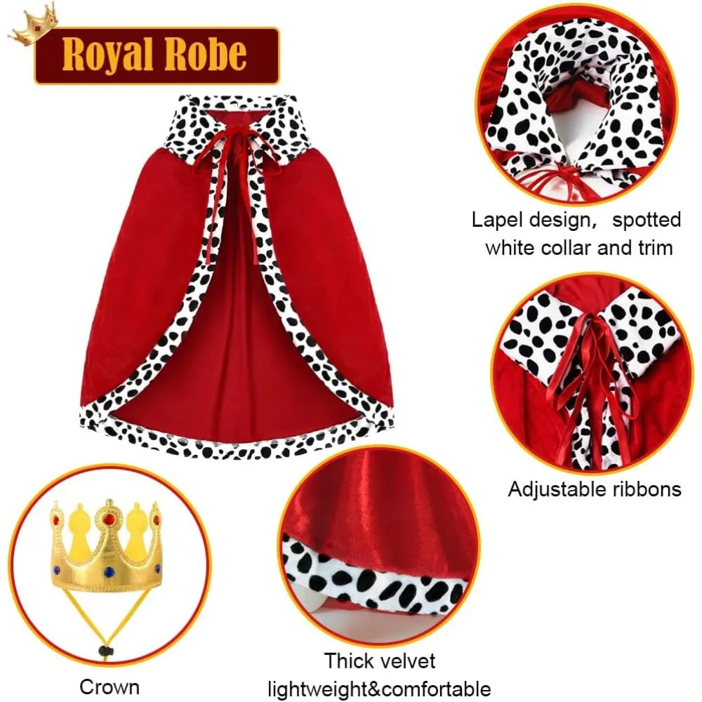 Halloween King Costume Cloak with Adjustable Crown