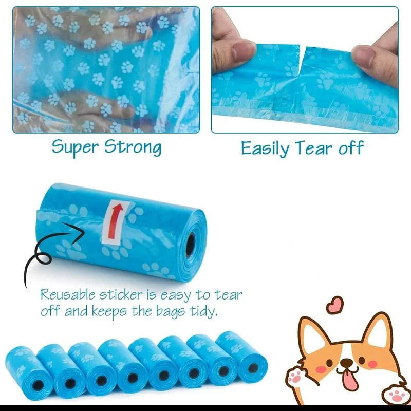 Pet Poop Bags with Leash Clip and Bone Bag Dispenser 5Roll(75Pcs)