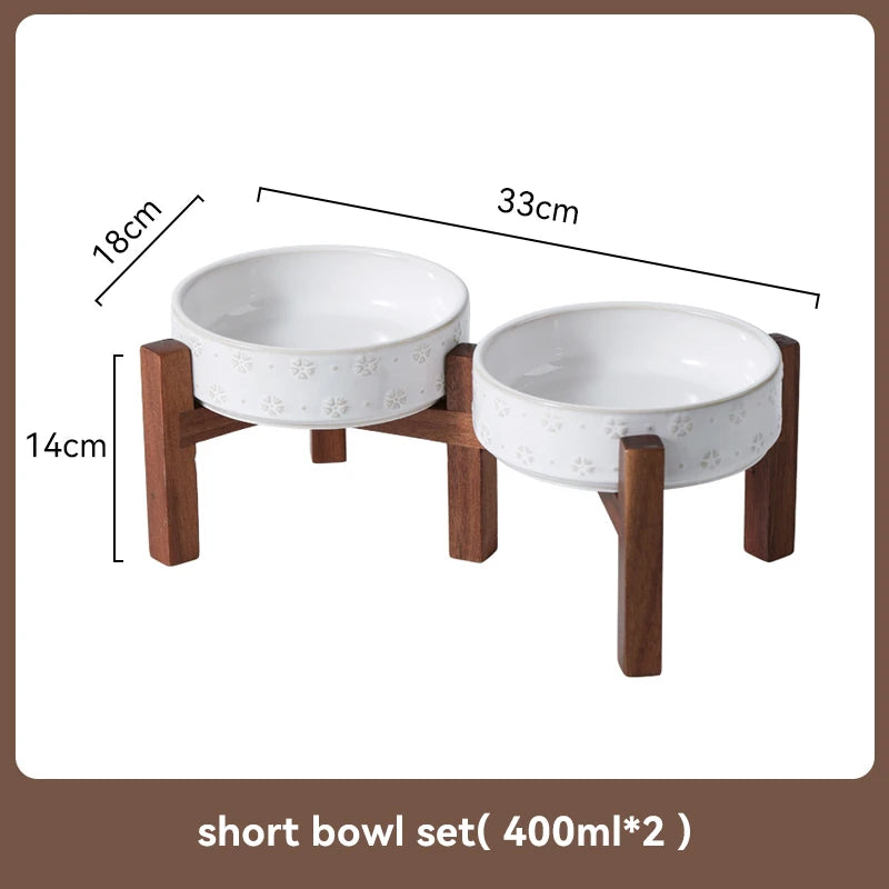 Ceramic Anti-Slip Bowl Set with Wooden Stand