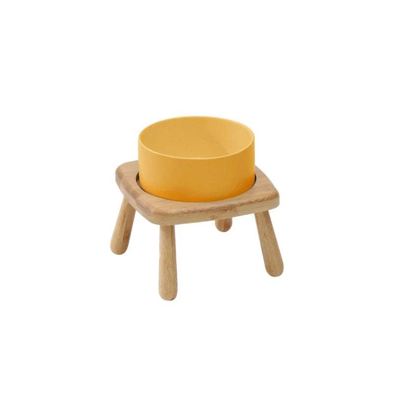 Ceramic Food / Water Bowl with Wooden Stand for Raised Feeding