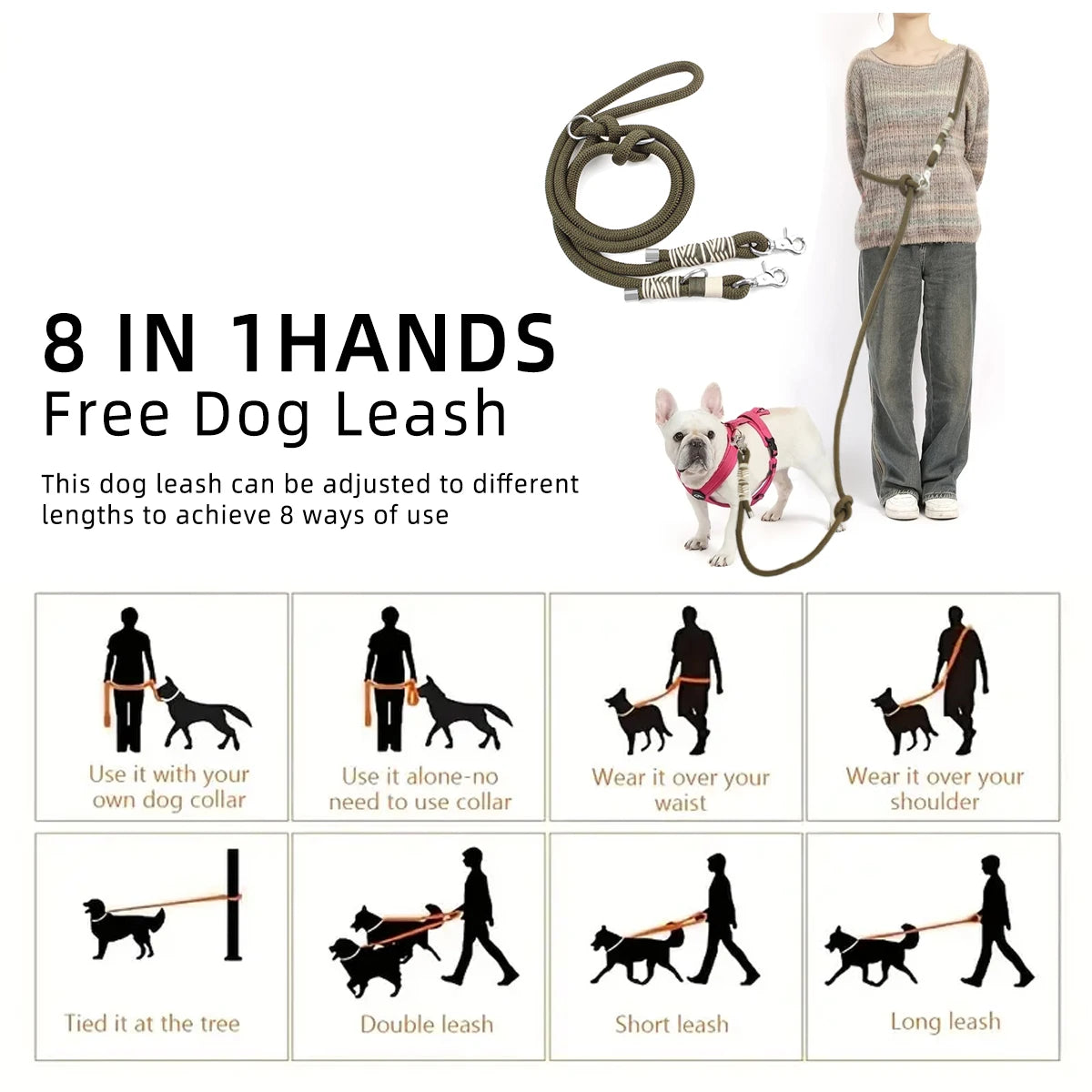 Durable Nylon Rope Braided Adjustable Leash
