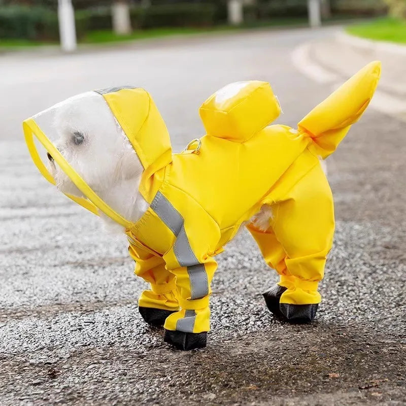 Waterproof Dinosaur Raincoat for your pup.