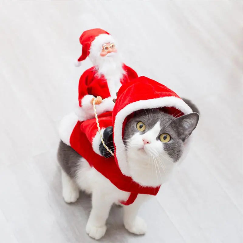 Christmas Santa Claus Riding Costume for your pup or cat.